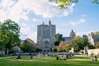 students gather outside to enjoy the beauty of Yale's campus
